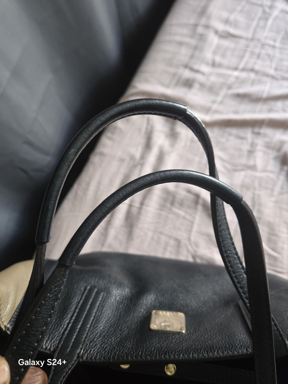 Black Leather Women’s Tote Bag with Gold Hardware - Picture 2 of 4